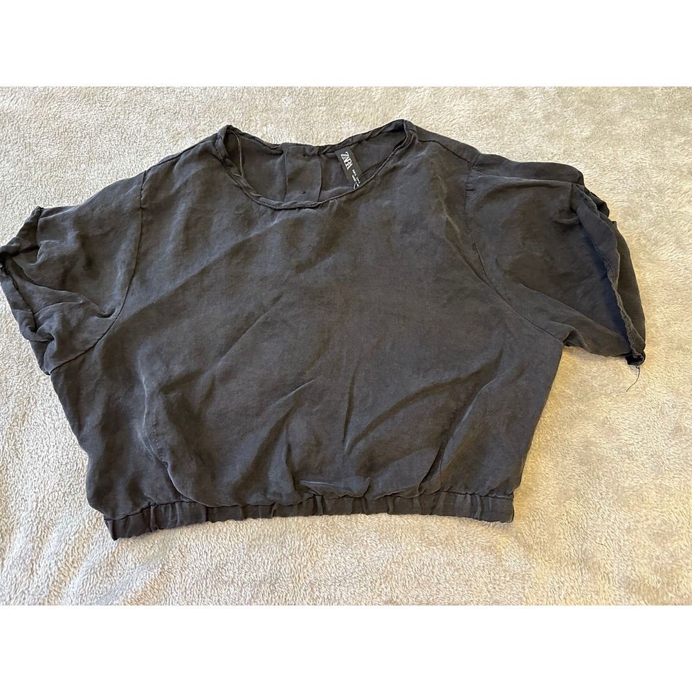Zara‎ Top Women Large Black Cropped Short Sleeve Casual